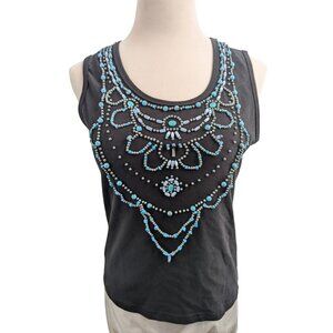 Metric New York Women Black Beaded Tank Top Style No 40707 Size Medium